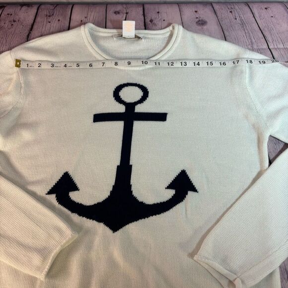 C & C California White Navy Anchor Nautical Beachy Americana Sweater Size M - Picture 8 of 11